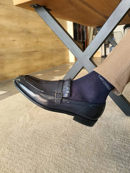 Torino Dark Blue Kilt Loafers - BRABION