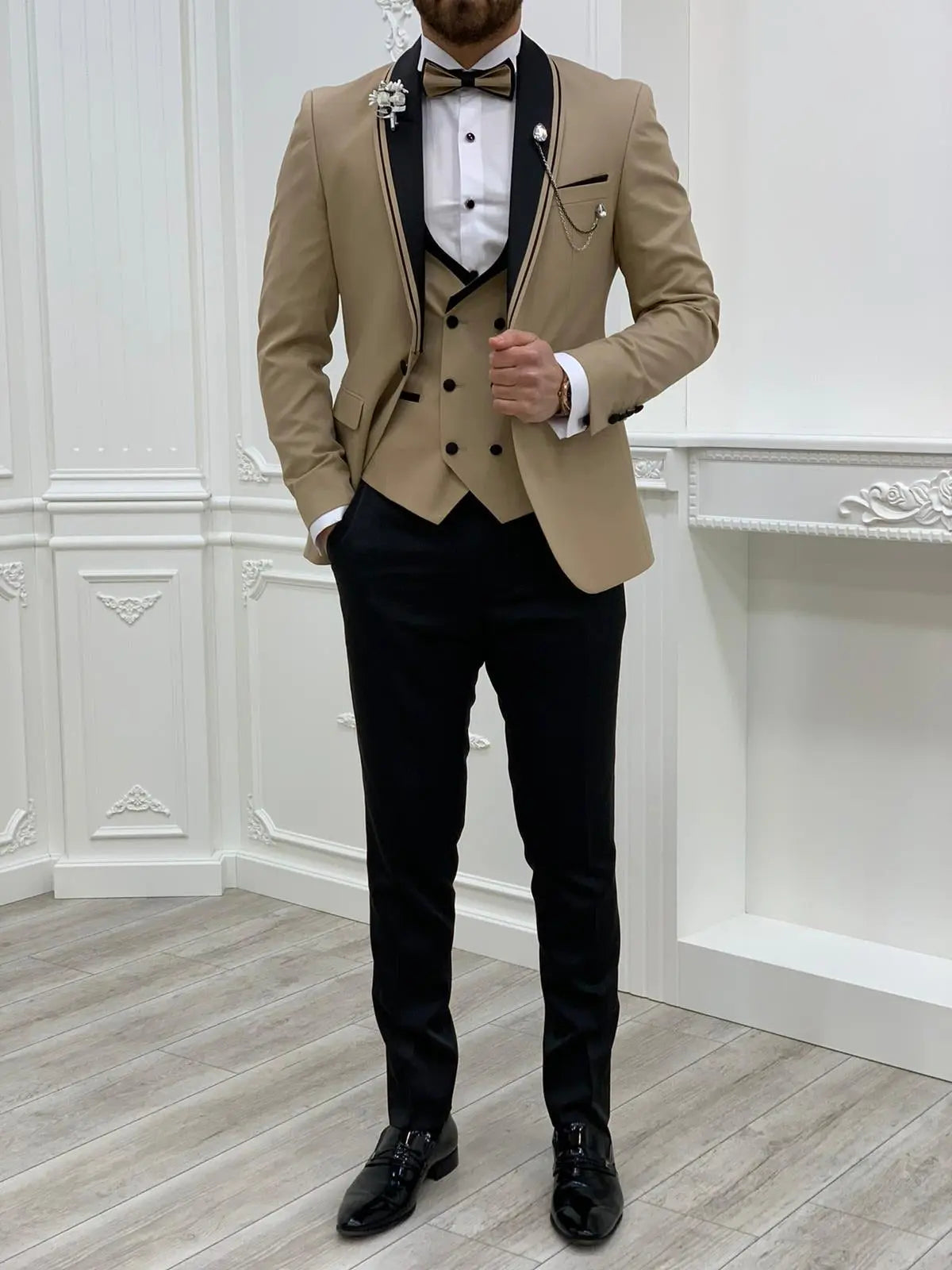 Napoli Gold Slim Fit Shawl Lapel Tuxedo - Elevate Your Formal Look - BRABION
