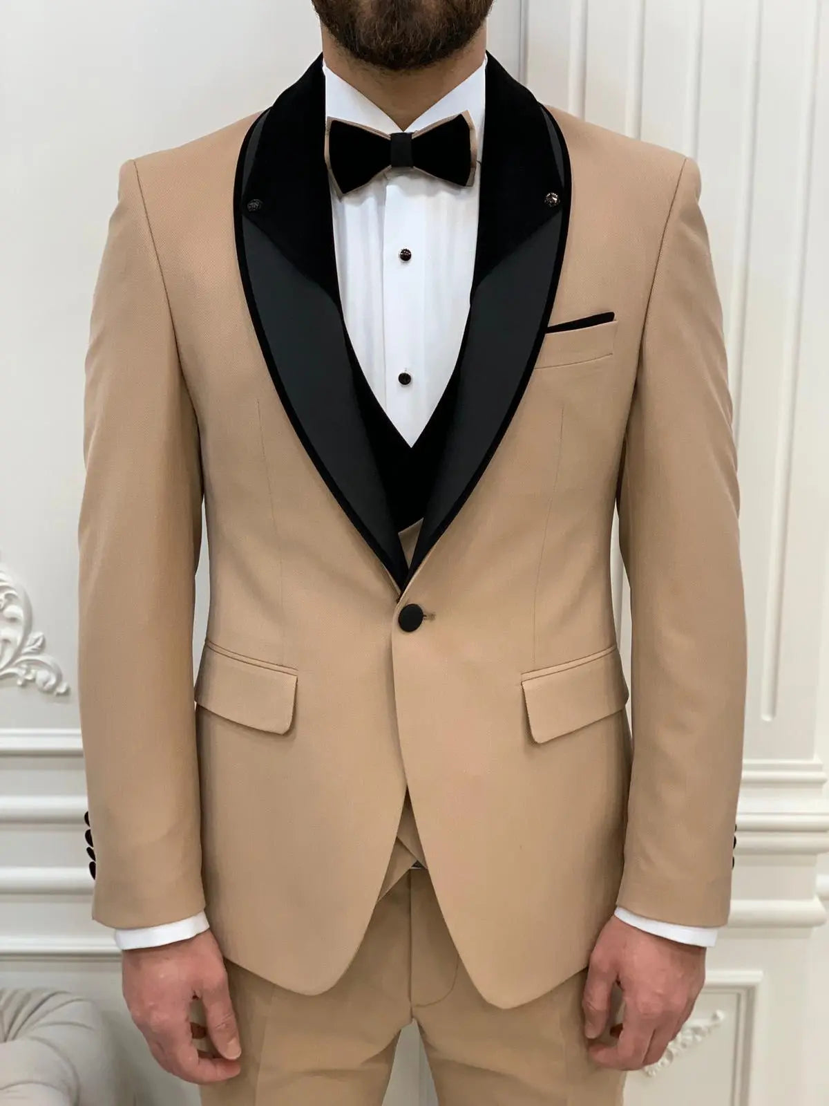 Eden Gold Slim Fit Velvet Shawl Lapel Tuxedo - BRABION