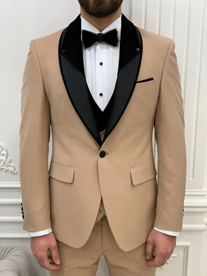 Eden Gold Slim Fit Velvet Shawl Lapel Tuxedo - BRABION