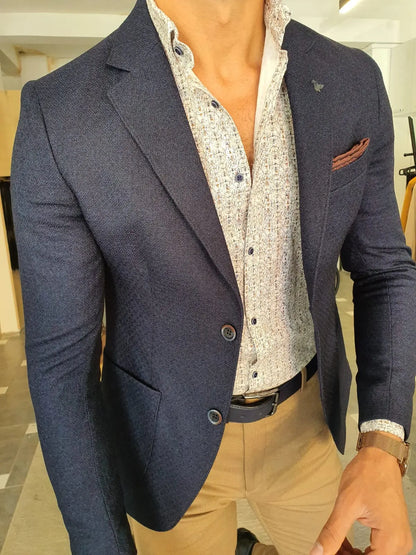 Torino Navy Blue Slim Fit Blazer: The Ultimate Versatile Jacket - BRABION