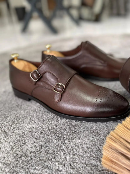 Remy Brown Double Monk Straps - Elegant Leather Shoes for Every Occasion - BRABION