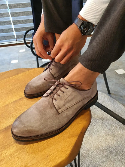 Stefano Beige Suede Derbys - Elegant Versatile Footwear for Every Occasion - BRABION