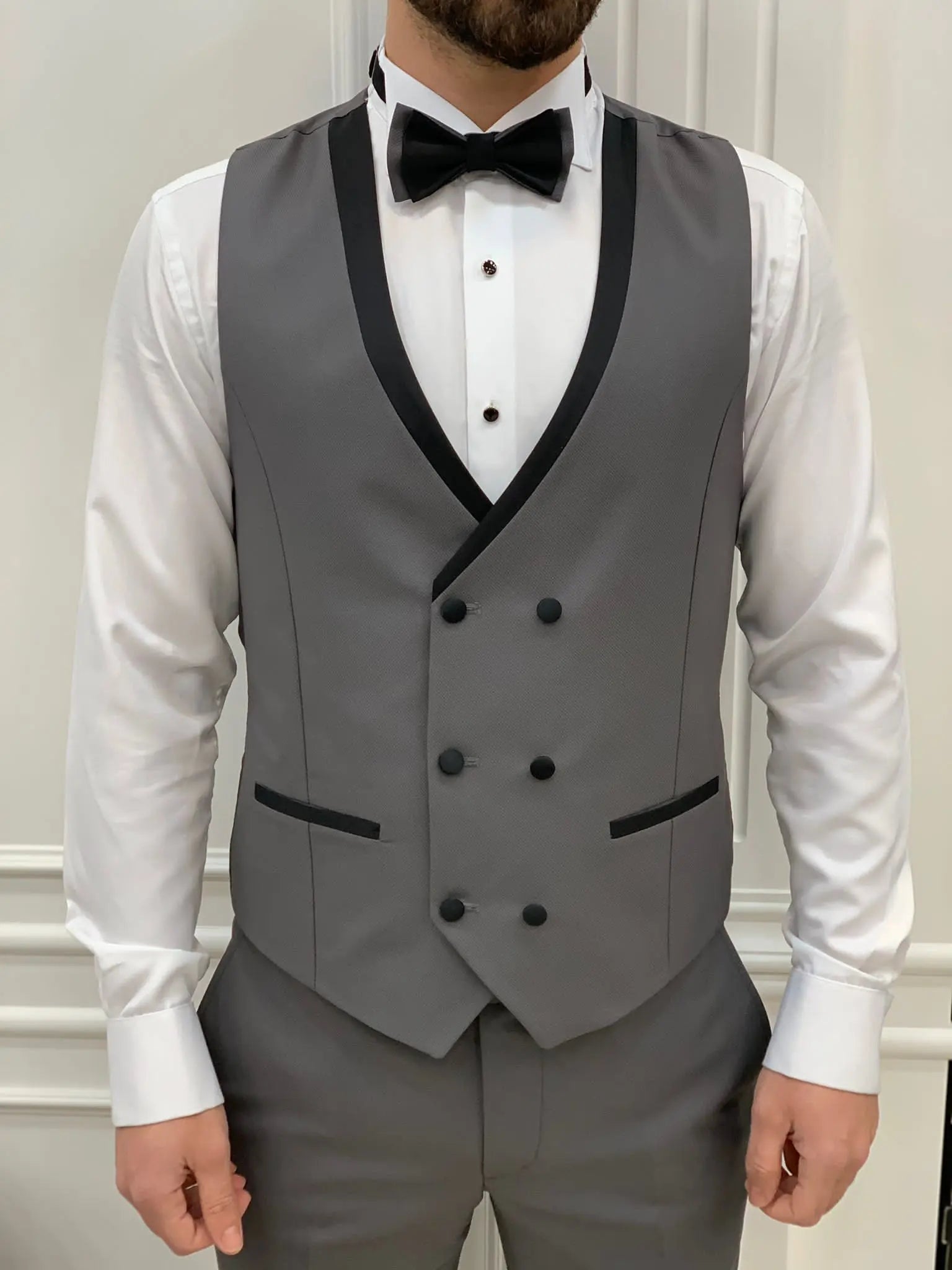 Glendale Gray Slim Fit Peak Lapel Tuxedo - BRABION