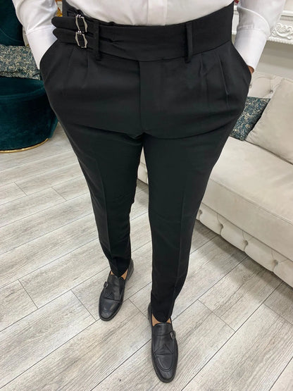 Black Buckled Canvas Trousers - BRABION