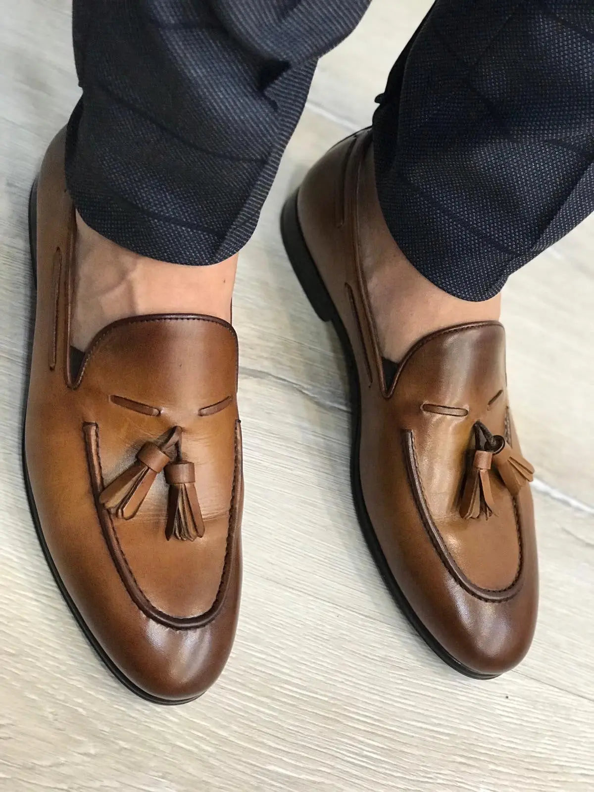 Tassel Leather Brown Loafers - BRABION
