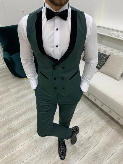 Bergamo Green Slim Fit Velvet Peak Lapel Tuxedo - BRABION