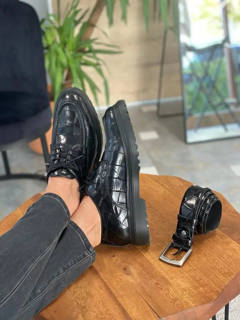 Toros Black Laced Derby - Classic Leather Formal Shoes - BRABION