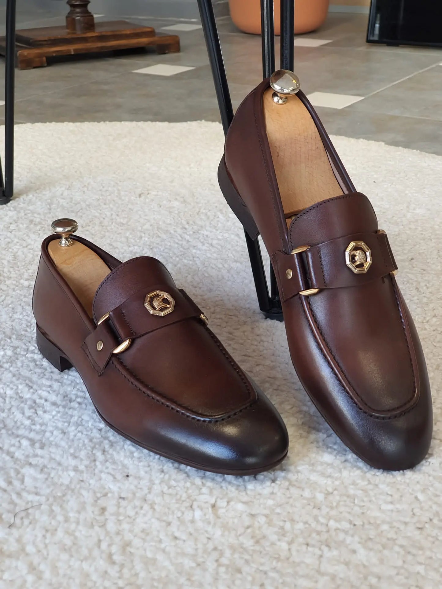 Berton Brown Penny Loafers - Timeless Leather Elegance - BRABION