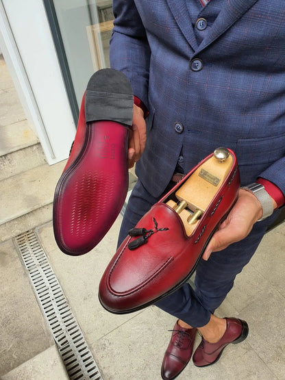 Fort Worth Red Tassel Loafer - Elegant Leather Footwear for Men - BRABION