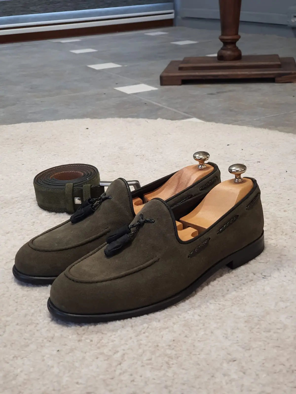 Bristol Khaki Suede Tassel Loafers - BRABION