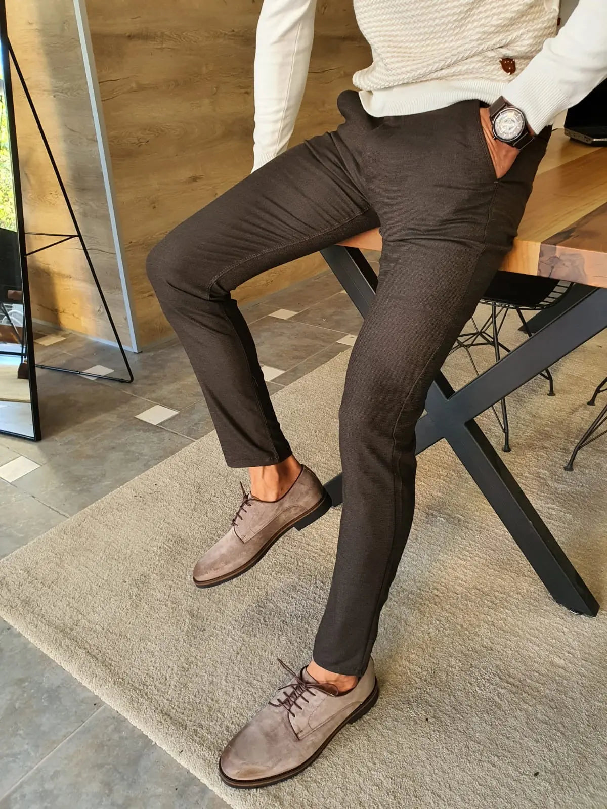 Stefano Brown Slim Fit Cotton Pants - BRABION