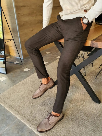 Stefano Brown Slim Fit Cotton Pants - BRABION