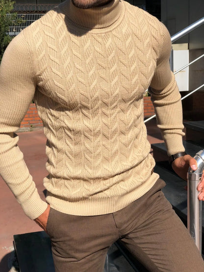 Marina Slim Fit Turtleneck Sweater in Claret Red - BRABION