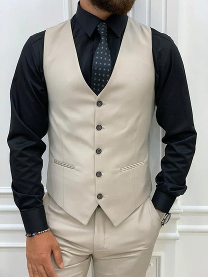 Eros Beige Slim Fit Peak Lapel Suit BOJONI