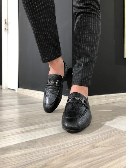 Ferrar Buckled Black Leather Loafers - BRABION