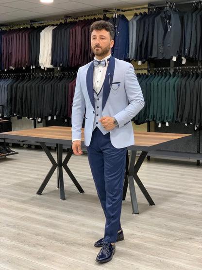 Wilson Sky Blue Slim Fit Shawl Lapel Tuxedo - BRABION
