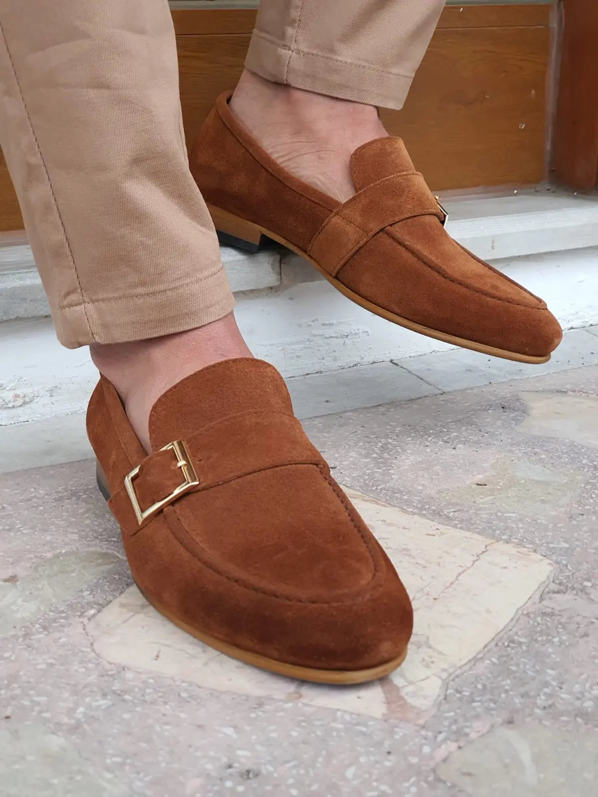 Bristol Brown Suede Buckle Loafers for Men - BRABION