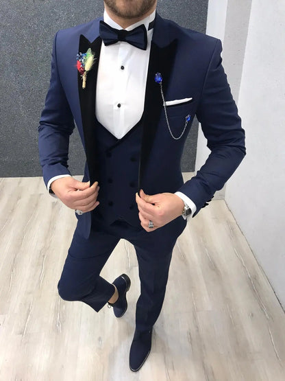 Ventura Blue Slim Fit Velvet Peak Lapel Tuxedo - BRABION