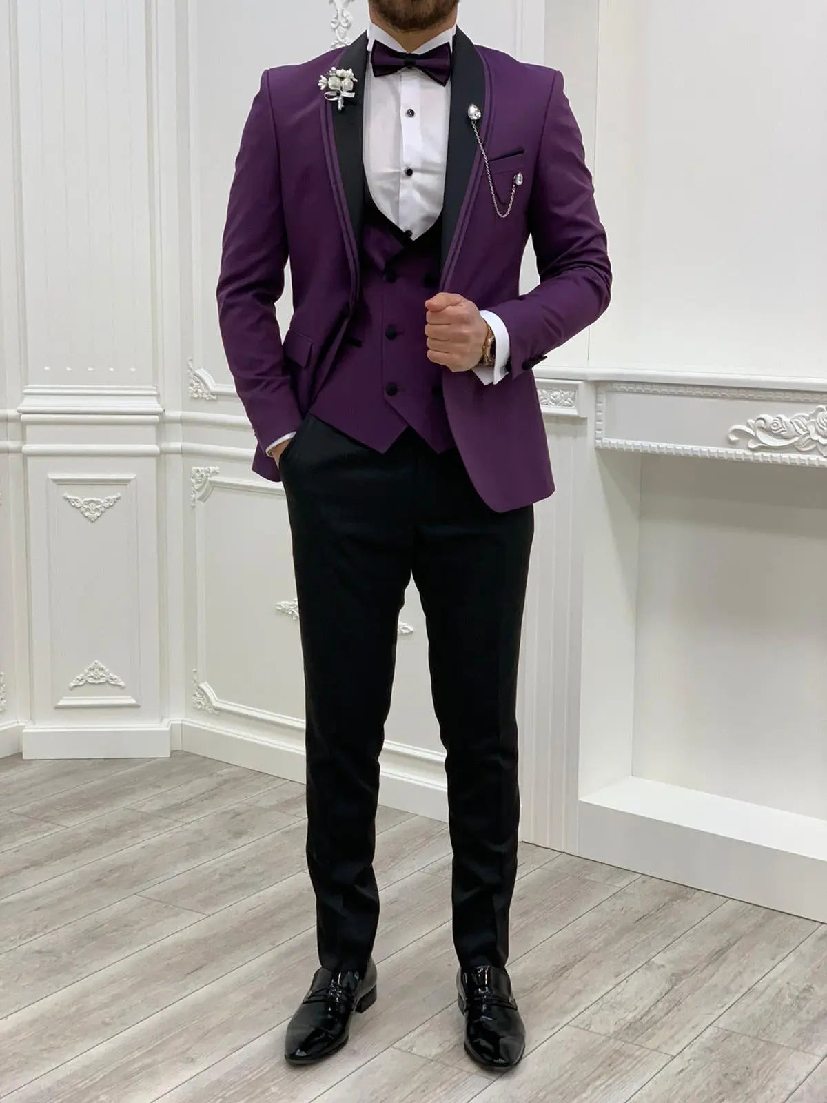 Napoli Purple Slim Fit Shawl Lapel Tuxedo - BRABION
