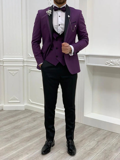 Napoli Purple Slim Fit Shawl Lapel Tuxedo - BRABION