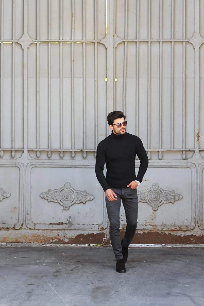 Marina Black Turtleneck Wool Sweater - BRABION