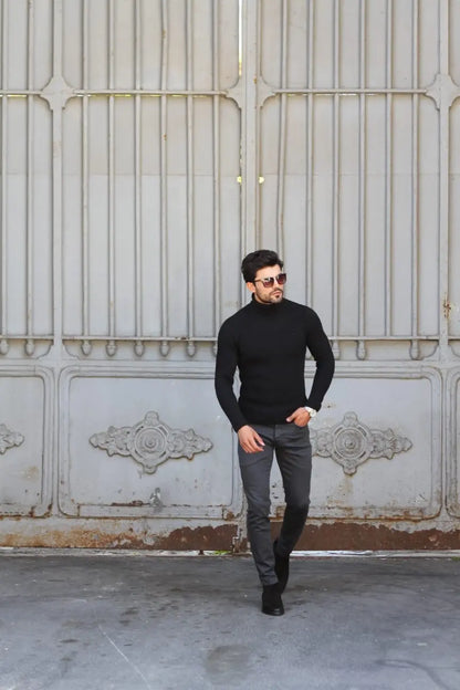 Marina Black Turtleneck Wool Sweater - BRABION