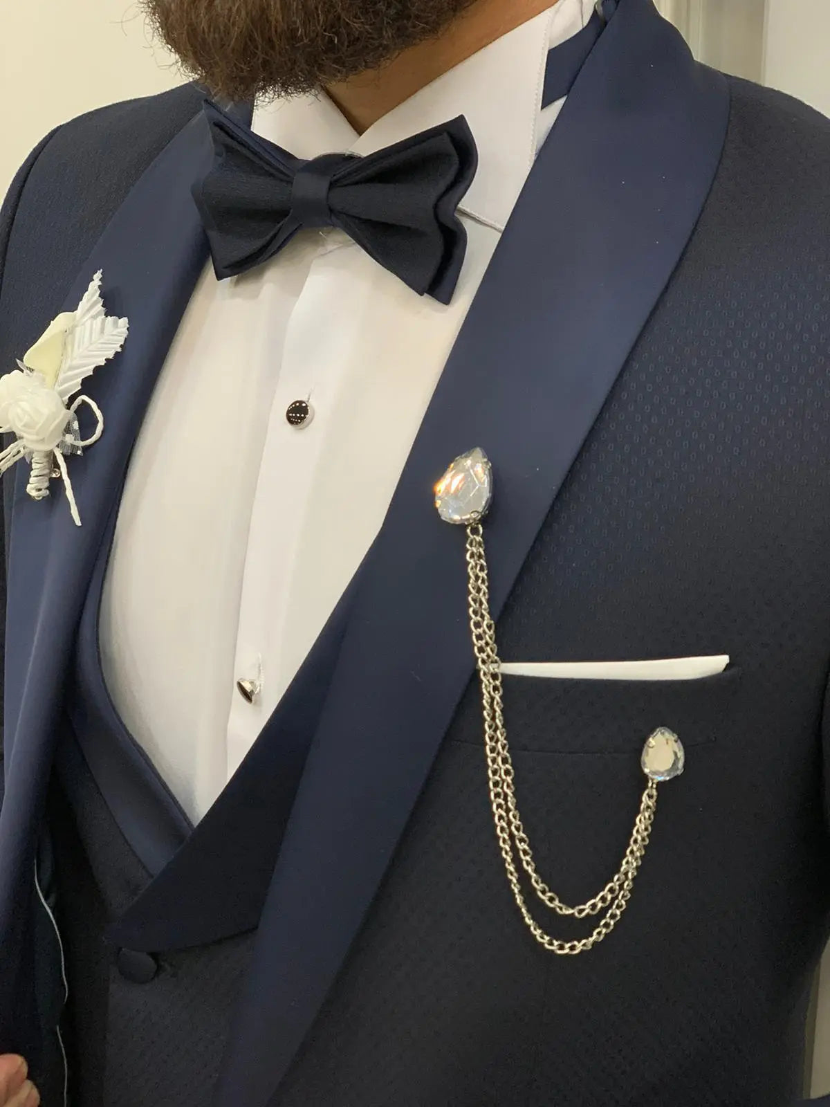 Avion Navy Blue Slim Fit Shawl Lapel Tuxedo - BRABION