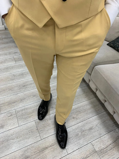 Eden Yellow Slim Fit Velvet Peak Lapel Tuxedo - BRABION