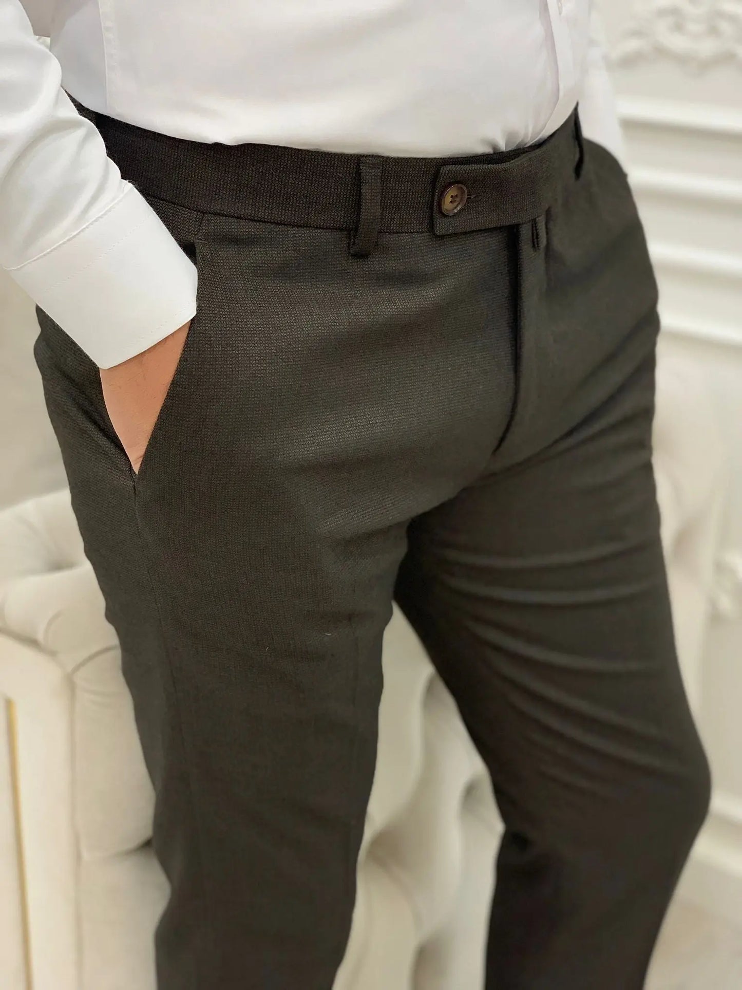 Bitter Coffee Italian Style Slim Fit Trousers - BRABION
