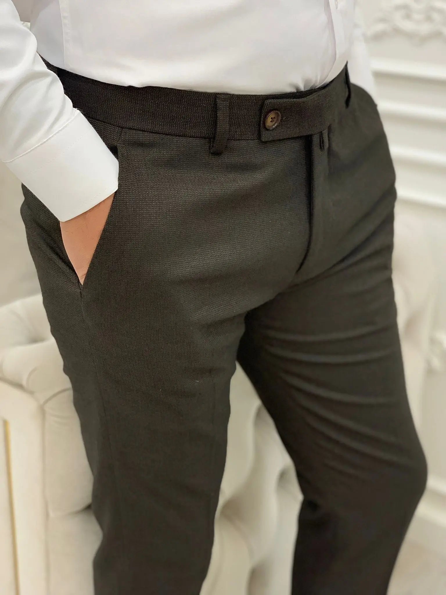 Bitter Coffee Italian Style Slim Fit Trousers - BRABION