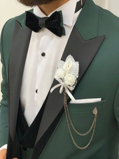 Infinite Green Slim Fit Velvet Peak Lapel Tuxedo - BRABION