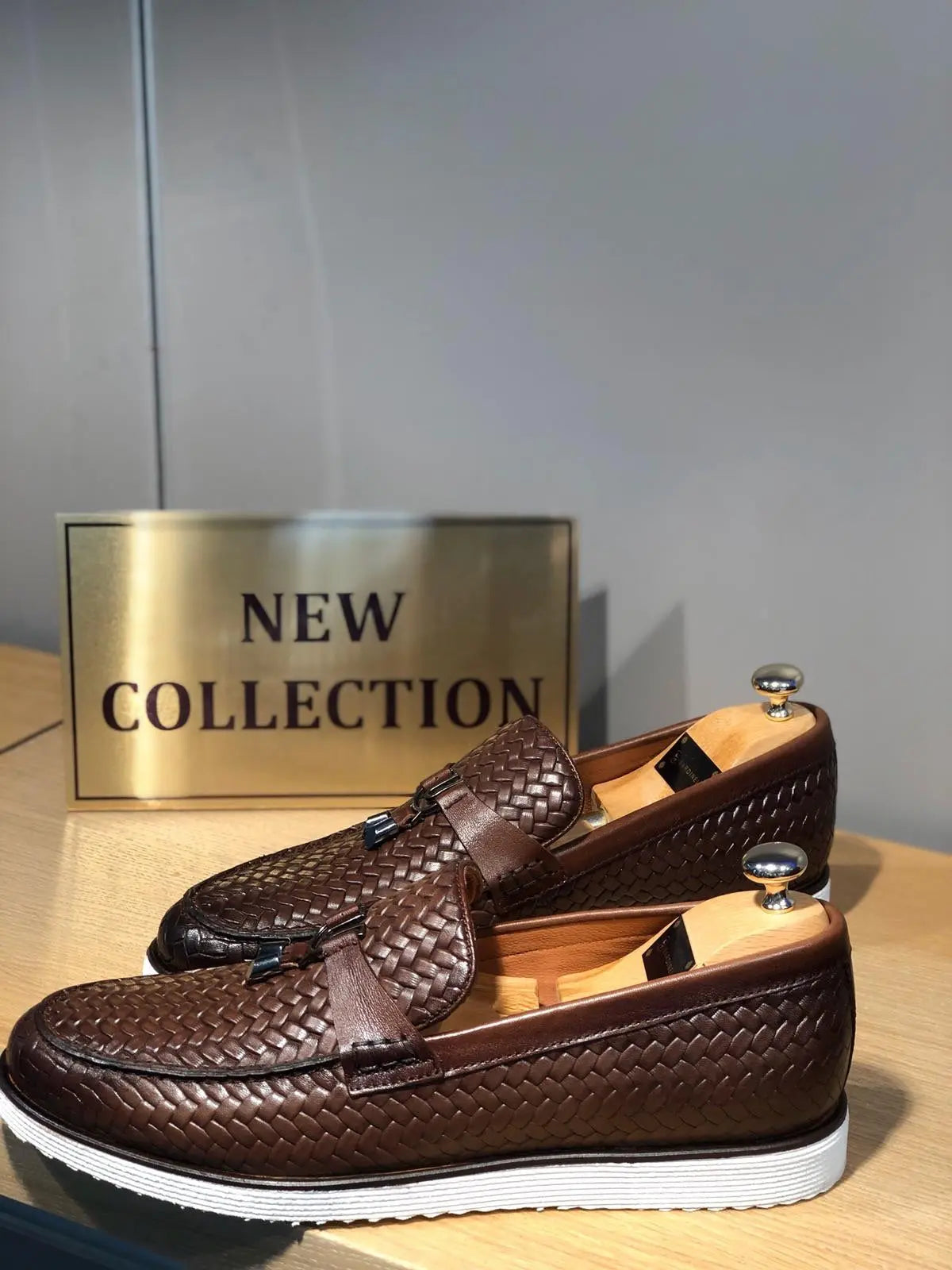 Odessa Brown Woven Leather Tassel Loafer - BRABION