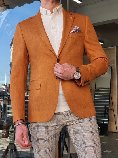 Montreal Brown Slim Fit Cotton Blazer - BRABION