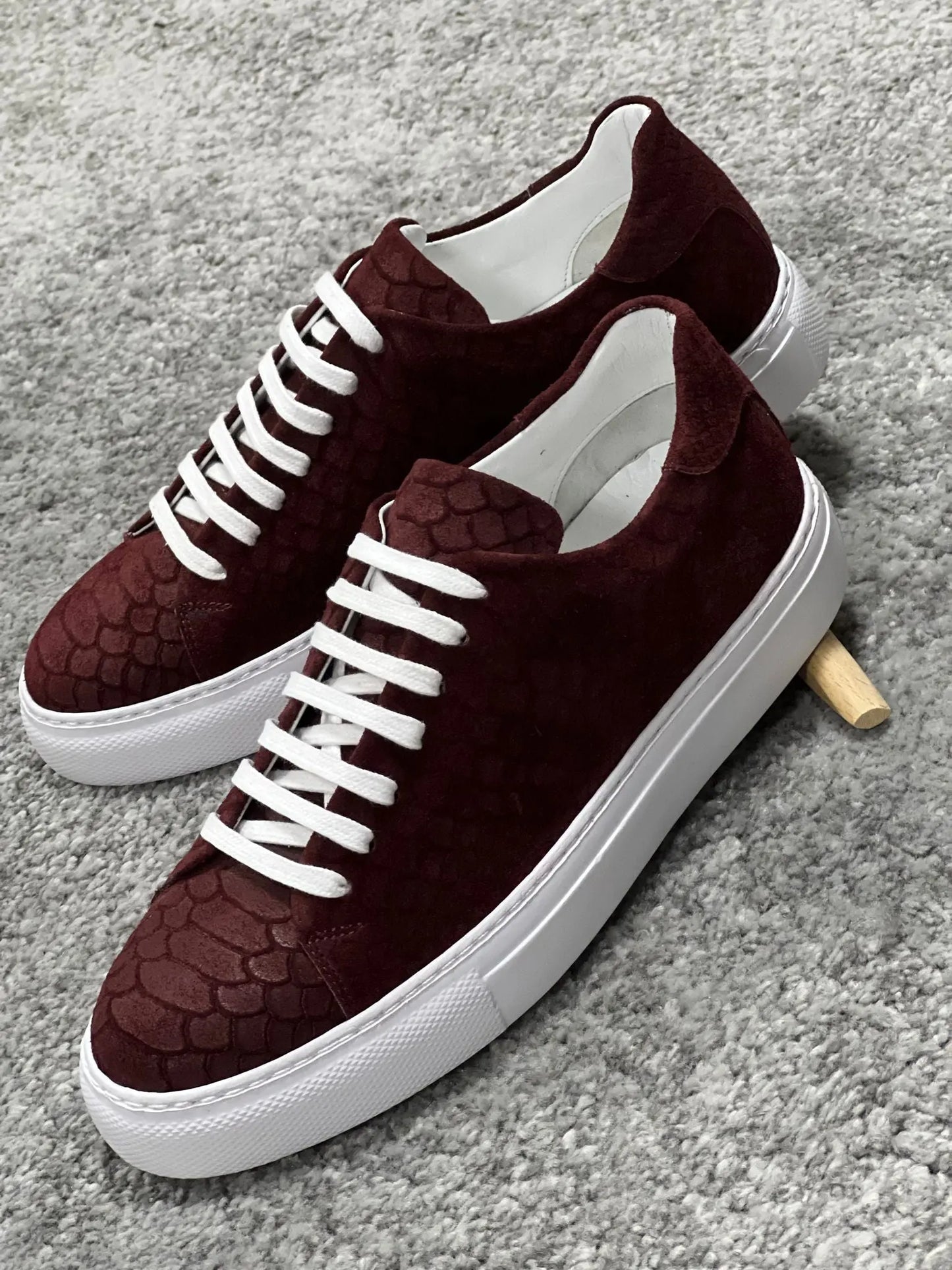 Lenzi Special Edition Suede Print Leather Burgundy Sneakers - BRABION