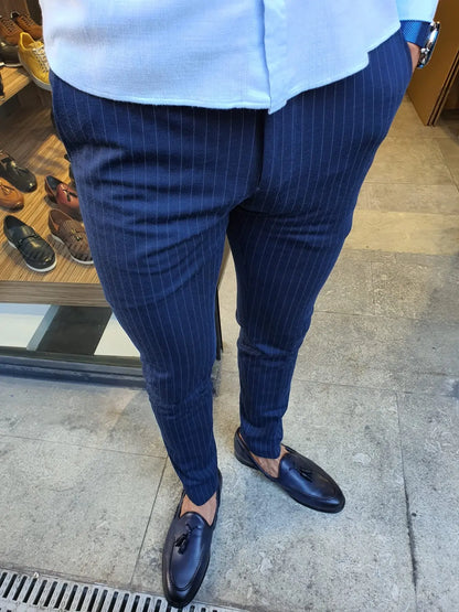 Oakland Indigo Slim Fit Pinstripe Pants - BRABION