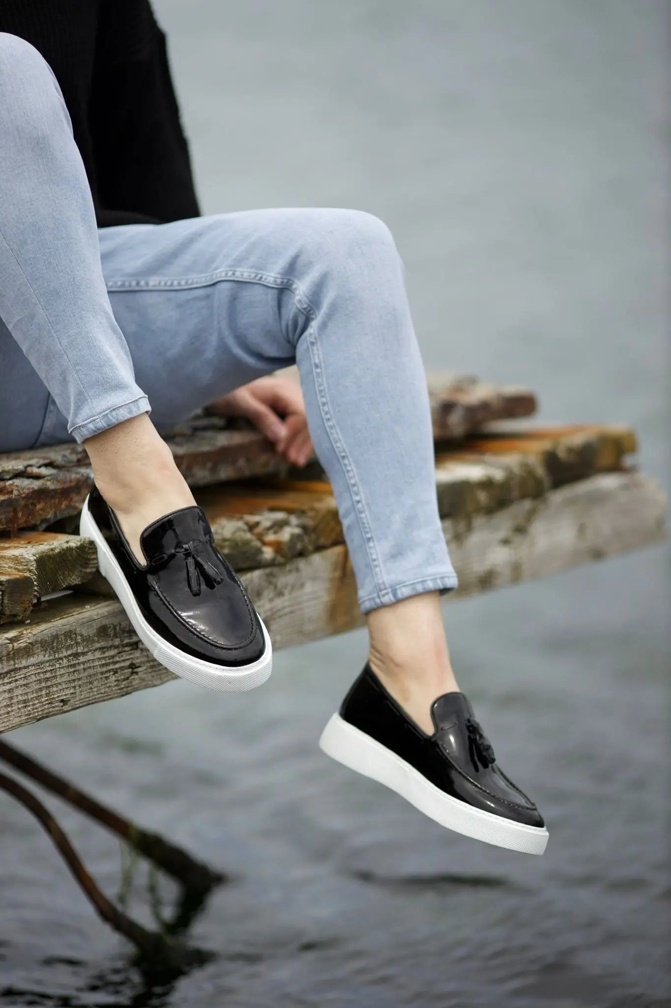 Prince Tassel Detail Leather Black Shoes - BRABION