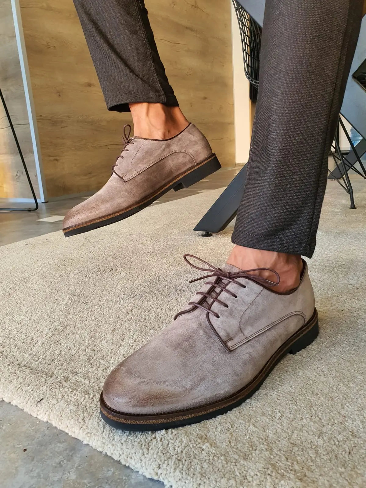 Stefano Beige Suede Derbys - Elegant Versatile Footwear for Every Occasion - BRABION