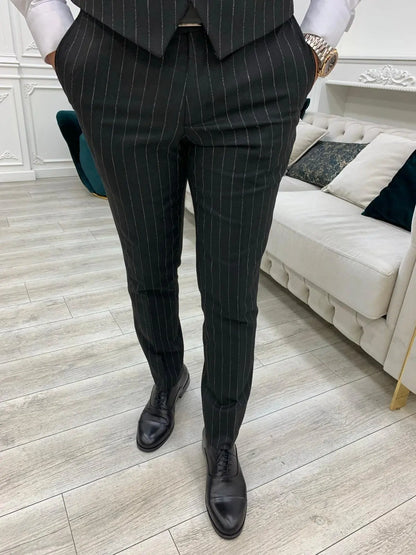 Lagos Black Slim Fit Peak Lapel Pinstripe Suit - Versatile Elegance for Every Occasion brabion