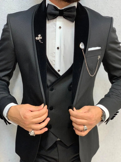 Acacia Black Slim Fit Tuxedo for Men - BRABION
