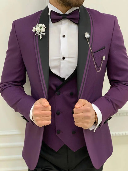 Napoli Purple Slim Fit Shawl Lapel Tuxedo - BRABION