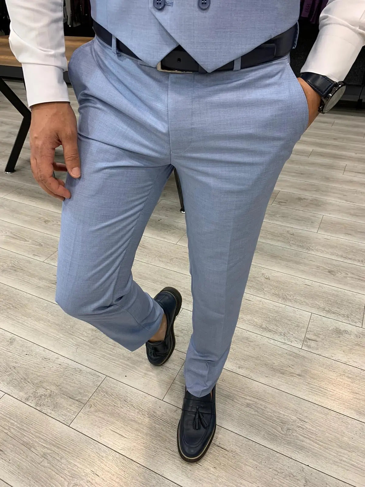 Eros Sky Blue Slim Fit Wool Suit for Every Occasion BOJONI