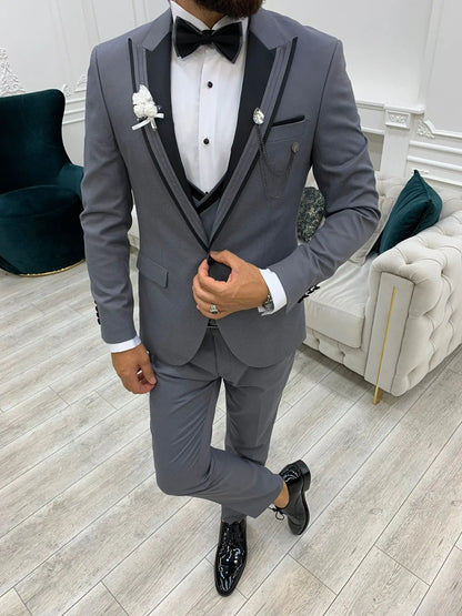 Ventura Gray Slim Fit Peak Lapel Tuxedo – Elevate Your Formal Wardrobe - BRABION