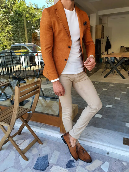 Stefano Camel Slim Fit Blazer - The Epitome of Sophistication - BRABION