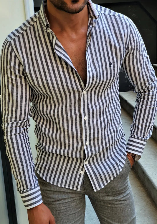 Brabion Stefano Gray Striped Slim-Fit Shirt - BRABION