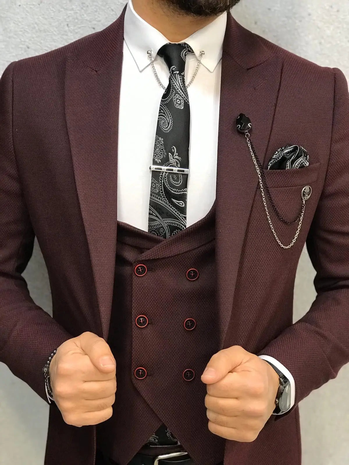 Wanker Claret Red Slim Fit Wool Suit brabion