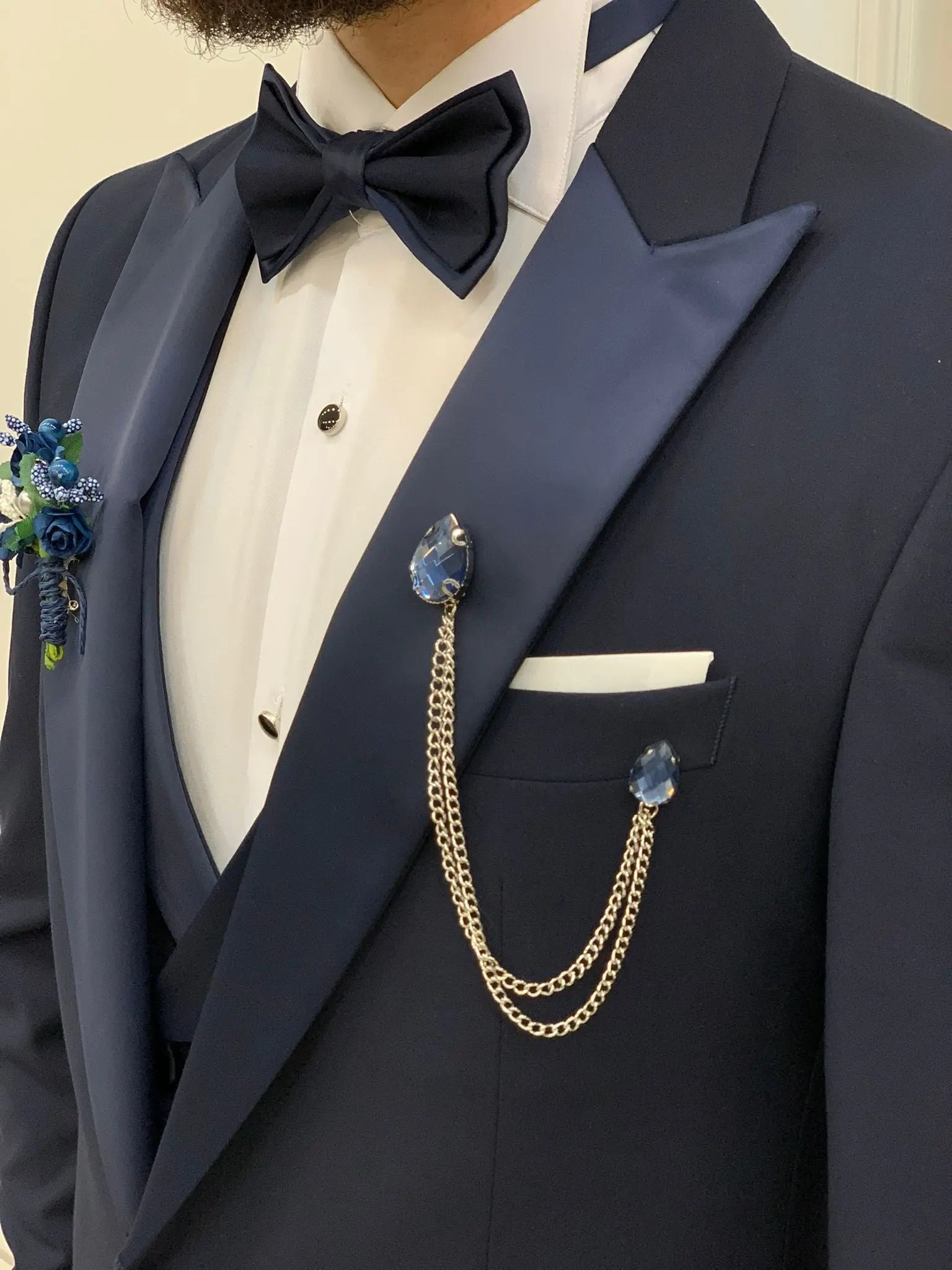 Porto Navy Blue Slim Fit Tuxedo for Timeless Elegance - BRABION