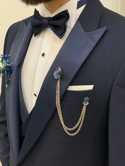 Porto Navy Blue Slim Fit Tuxedo for Timeless Elegance - BRABION