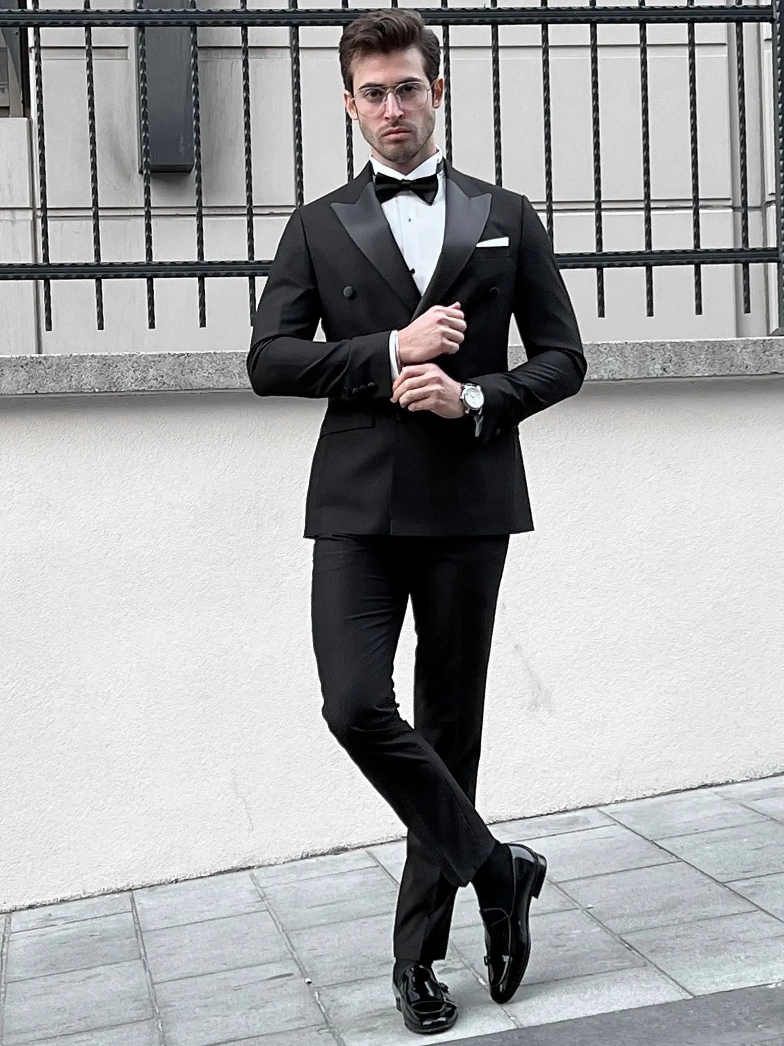 Fabio Black Double Breasted Slim Fit Tuxedo - BRABION