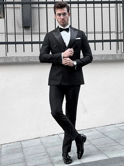 Fabio Black Double Breasted Slim Fit Tuxedo - BRABION